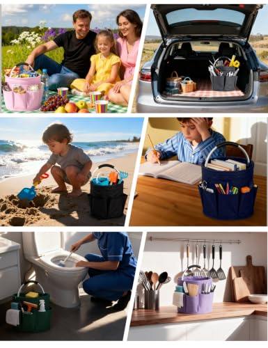 Image of Cleaning Caddy with Handle, for Cleaning Supplies Organizer Bucket | Foldable Storage Tote with 6 Pockets,17L Large Capacity Basket for Household Organizer,Laundry Room,Bathroom & Home