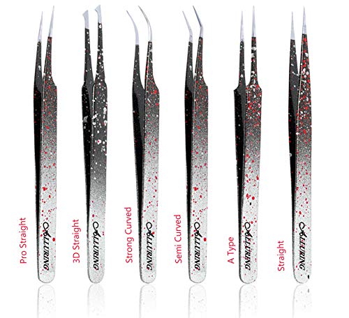 Alluring Ombre Black & Red Tweezers For Eyelash Extensions - Strong Curved, Straight (Pair) #TOP1
