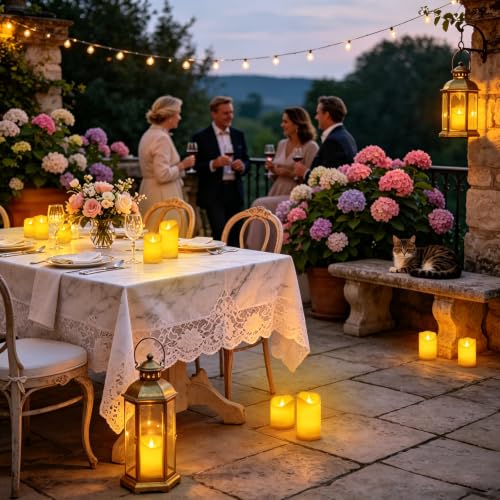Image of antizer Flameless Candles Set of 9 Plastic LED Ivory Pillars with 2 Remotes & Timer, Battery Operated Outdoor Decor for Garden Patio, Wedding & Home Festival (Ivory - 3 inch D x 9 Pack)