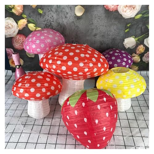 Lanterne papier champignon 30 cm et XS lot de 3 suspensions rouge - 6