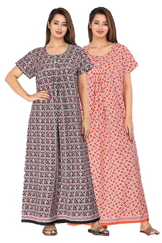 Image of Kuruti B Sheets Nighty for Women Cotton Combo (Pack of 2 Pcs) Nighty Gown Round Neck Short Sleeves Free Size