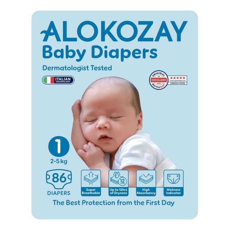 Alokozay Premium Baby Diapers 86-Pieces, Size 1 (2-5 Kg)