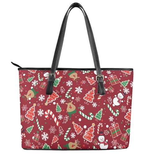 Image of Coldinair Christmas Leather Tote Bag for Women with Zipper Large Shoulder Tote Bag Shopping Casual Travel Bag Handbag Purse