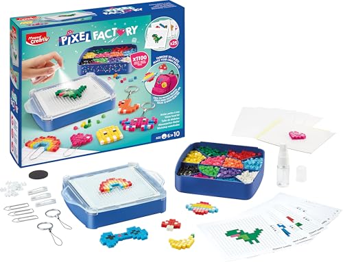 Maped Pixel Factory Kit de Pixel Art para Niños, Crea Figuras con Perlas de Agua, Incluye Plantillas Cuadrícula de Diseño y Accesorios, Manualidades Creativas Infantiles