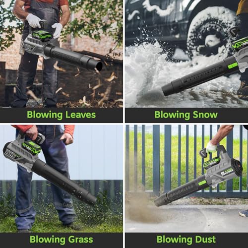 Image of Cordless Leaf Blower Brushless Motor 580CFM 160MPH Electric Blower with 2x4.0Ah Batteries & Charger, Powerful Handheld Leaf Blower for Lawn Care, Patio, Yard Cleanup Blowing Dust, Leaves