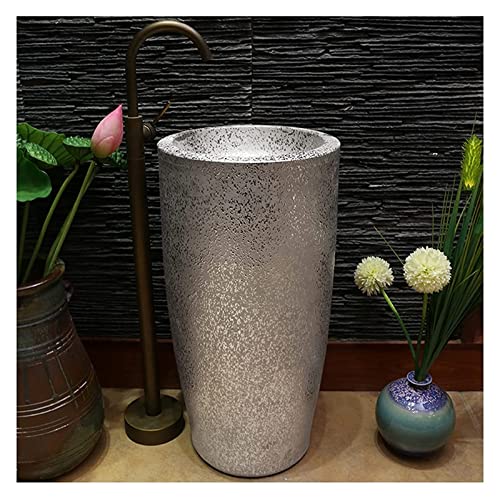 Vanity Unit with Basin,Bathroom Basin Sink with Full Pedestal, Pedestal Sink Handcrafted Ceramic wash Basin Pedestal washbasin, Kaolin Clay Pedestal Sink Round Freestanding Sink fo