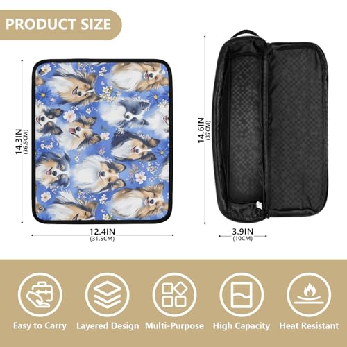 Organizador de herramientas para cabello 2 en 1 Cute Dogs azul con tapete resistente al calor y protector impermeable para planchas y rizadores miniatura 4