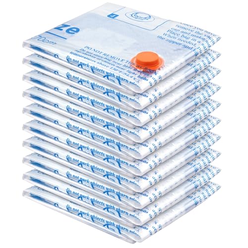 Image of Vacuum Storage Bags, Small Space Saver Sealer Bags, Airtight Compression Bags for Clothes, Pillows, Comforters, Blankets, Beddings, Pack of 10