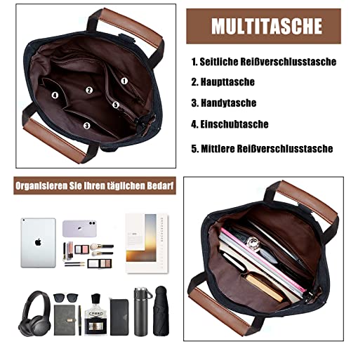 TANTOMI Handtasche Rucksack Damen 2 in 1, Canvas Rucksacktasche Groß Handtasche Damen, Mehrzweck Damen Rucksack für Arbeit, Büro, Einkaufen, Shopper Reisen im Freien.