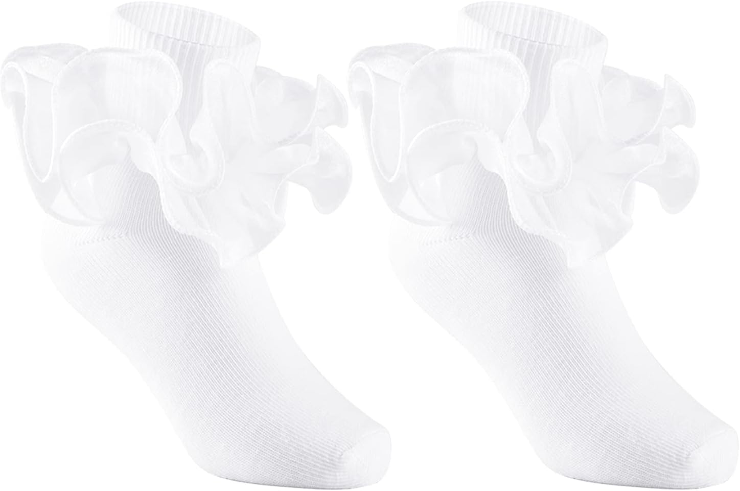 3 Pairs Girls Ruffle Socks Big Double Lace Frilly Trim Dress Socks - Image 3