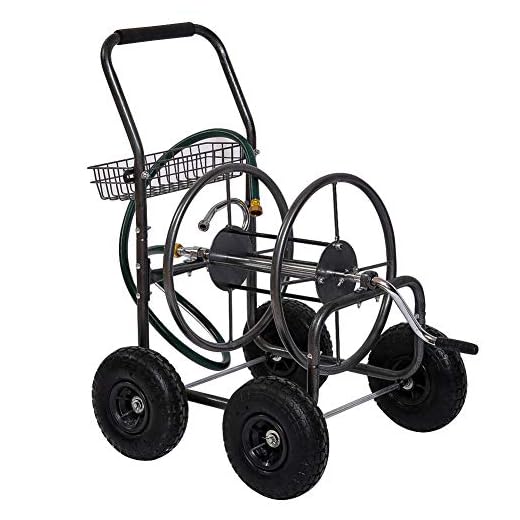 Fit Right Garden Hose Reel Cart, Hose Reel Cart with Wheels, Durable Powder Coat Finish, Storage Basket Design, Holds 300- Feet of 5/8 Inch Hose (Metal Grey)