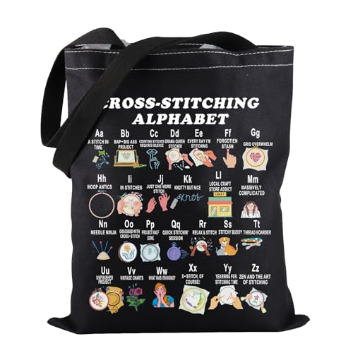 Bolso tipo tote PWHAOO divertido con bordado de alfabeto para amantes del punto de cruz