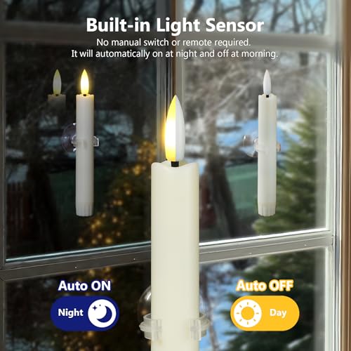 Velas cónicas cortas LED Yeelida de 2x16 cm con sensor de luz y ventosas para ventanas 2