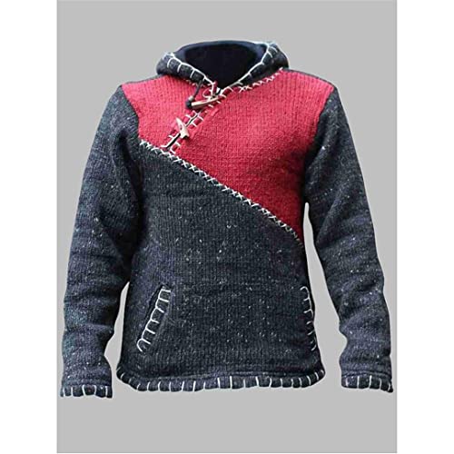 Vintage Patchwork Sweater Men's Hooded Patchwork Full Sleeve Winter Knit Vintage Casual Top3