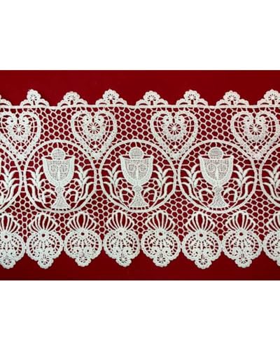 Merletto Pizzo Macramè Sacro – Calice e Cuore Smerlato Altezza 17 cm Bianco Taglio 50 cm