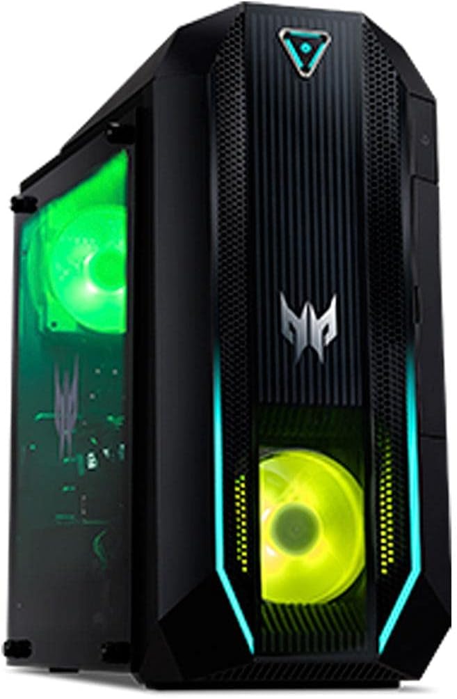 Acer Predator Orion 3000 Gaming Desktop with green internal lighting