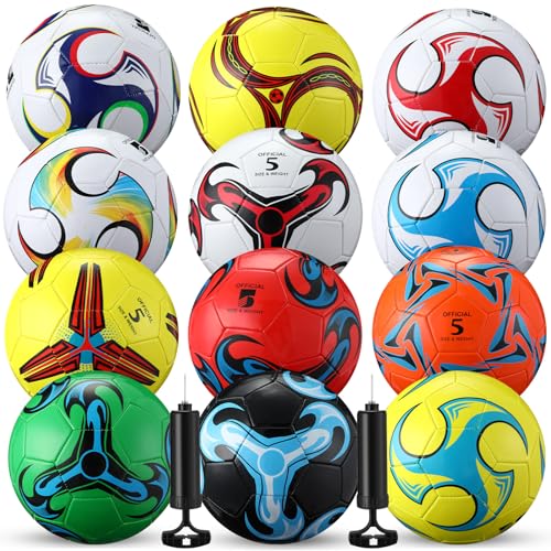 Lunmon 12 Pcs Bulk Soccer Balls with 2 Pump Official Size Deflated Soccer Ball...