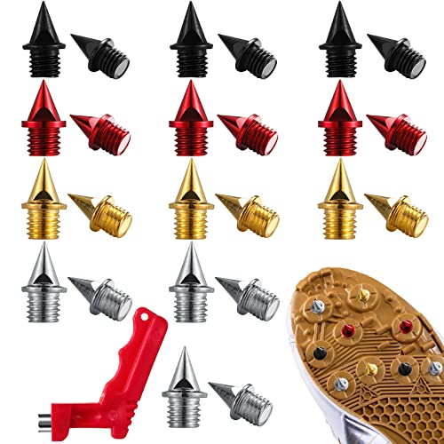 120 Pcs 1/4 Inch Field Track Spikes Replacement for Track Shoes Stainless Steel Pyramid Metal Track Spike for Running Hiking High Jumping Tool Cross Country with Wrench(Gold, Red, Black, Silver)