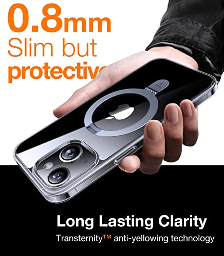 Image of TORRAS Ultra Magnetic Ostand for iPhone 13 / iPhone 14 Case [Fit for MagSafe] [Sturdy Stand & Ring Holder] Military-Grade Shockproof Anti-Scratch Slim Protective Kickstand Phone Case, Crystal Clear