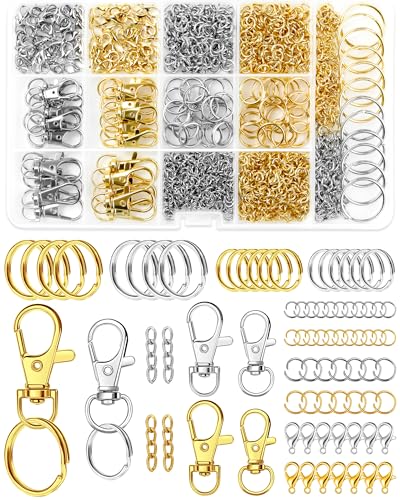 990PCS FIVEIZERO Keychain Making Kit - Keychain kit with Key Ring Key Chain Clip Lobster Claw Clasps Swivel Snap Hook Jumprings & Extender Chain for Crafts DIY Projects and Jewelry Making