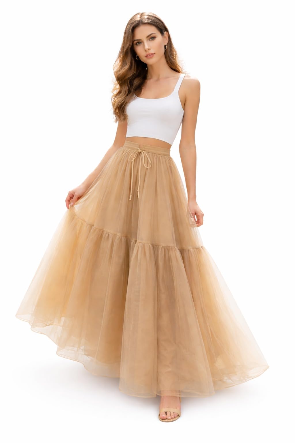 seer Women's Cotton Cancan Petticoat, Peach, Hoop Less Underskirt, Free Size, Adjustable Length, for Lehenga, Gown and Skirt-picture-10
