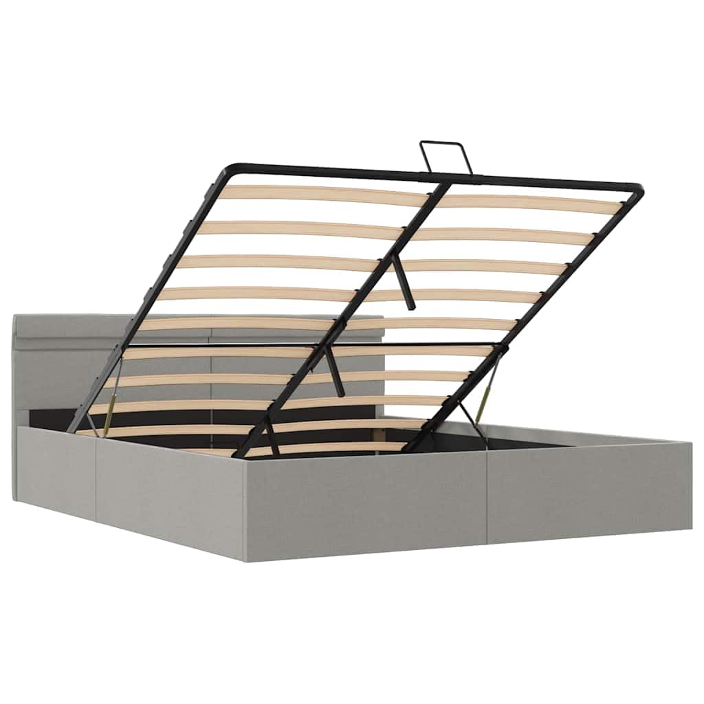 vidaXL - Betten & Bettgestelle - Stauraumbett Hydraulisch mit LED Hellgrau Stoff 180×200 cm