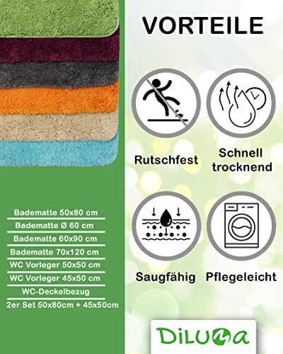 DILUMA | Badematten Set 2 Teilig Badematte 50x80 und WC Vorleger 45x50 cm Grau | Badteppich Set | Flauschiger Hochflor, Weich, rutschfest, Saugstark – Bild 5