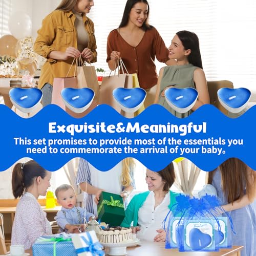 Fexichuji F01 50 Sets Boy Baby Shower Party Favors For Guests,50 Pcs Heart Shape Tealight Candle 50 Pcs Organza Bags 50 Pcs Thank You Cards Baby Shower Gender Reveal,Baptism Recuerdos Gifts Prizes Decorations,Blue thumb #3
