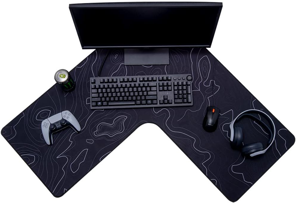 Con-Tact Brand XL Extended Mouse Pad - L-Shaped Desk Mat with Stitched Edges - Non-Slip, Water-Resistant Keyboard Mat - Extra Large Desk Pad for Gamers, Home & Office Use - 36.22" x 15.74" (Topo)