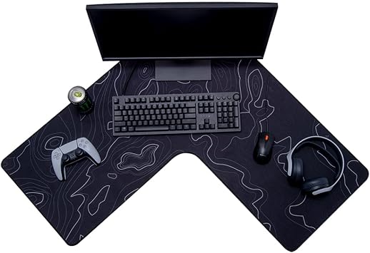 Con-Tact Brand XL Extended Mouse Pad - L-Shaped Desk Mat with Stitched Edges - Non-Slip, Water-Resistant Keyboard Mat - Extra Large Desk Pad for Gamers, Home & Office Use - 36.22" x 15.74" Topo