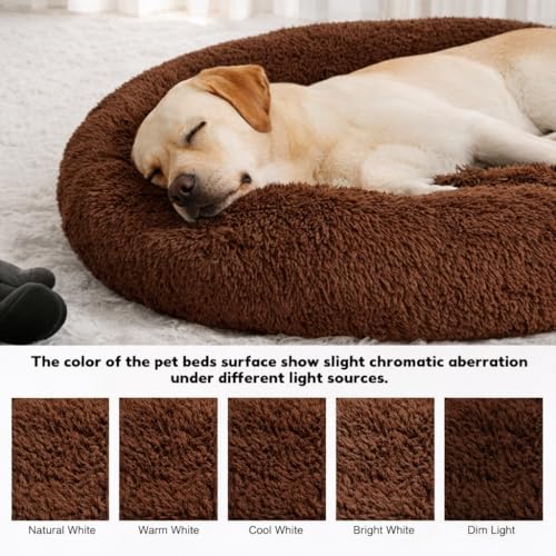 Image of ZEXSAZONE Summer Round Donut Pet Bed for Cats and Puppies Dogs Mat Cozy and Plush Raised Bedside Support Both Sides Use Like 2 in One Washable Sizes for Small Medium and Large Pets Brown Large