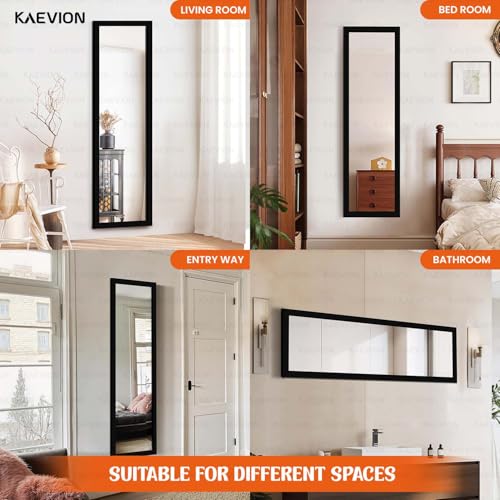 Image of Black Framed Full Length Mirror, 48 inch x 12 inch Wall Mounted Body Mirror with 5mm HD Shatterproof Glass, Vertical & Horizontal Hanging Mirror for Bedroom, Bathroom, Living Room, Entryway