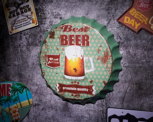 Image of EAZYWAGON Decorative Metal Bottle Caps Wall Sign Plates - 14X14 Inches - Best-Beer | Metal Wall Hanging Bottle Cap for Home, Farmhouse, Bar & Cafe Decoration | Vintage & Retro Look Plaques