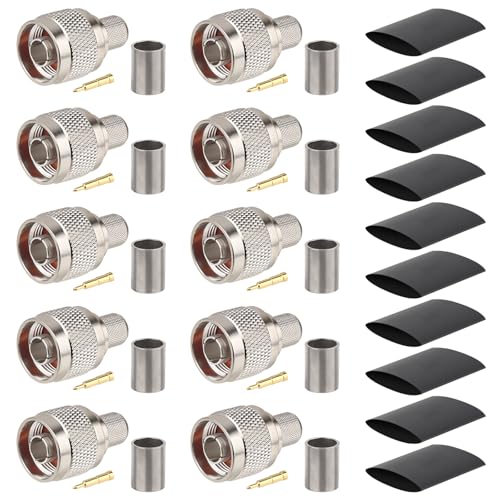 MOOKEERF N Male Crimp Connector 50 ohm N Male Plug Crimp Coax Connector Adapter for LMR400 RG8 RG8U RG213 Cable (Pack of 10)