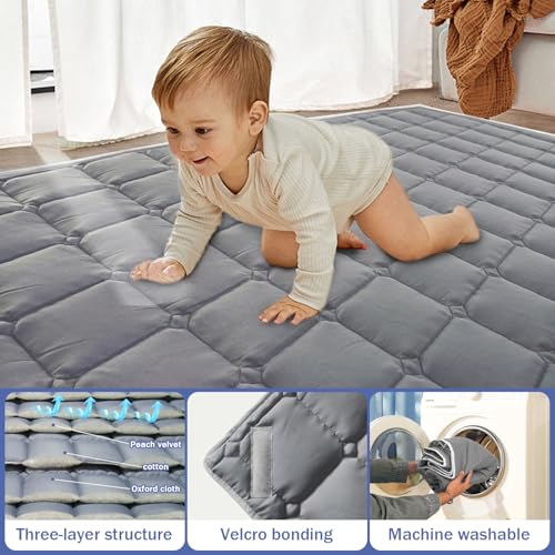 Image of Foldable Baby Playpen 59 inchx71 inch，Playpen for Babies and Toddlers with Mat，with Door，Indoor and Outdoor Baby Fence Play Area (Grey (Cationic Fabric) with Mat