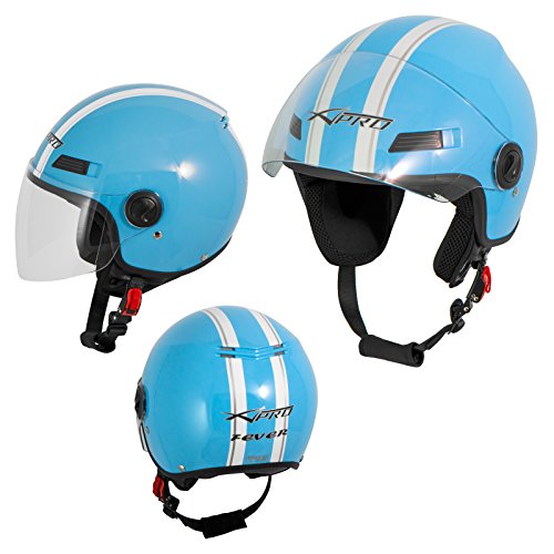 Casque avec Moto Scooter Quad Jet Visiere ECE 22-06 Bleu Clair M