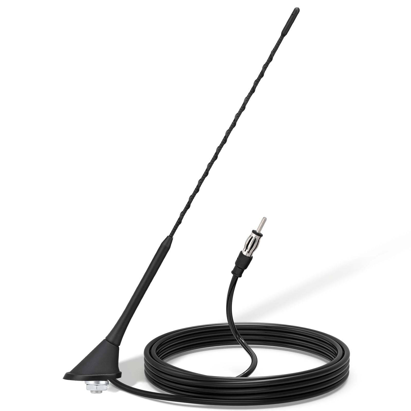 Bingfu Antena Radio Coche Antena Coche Universal FM/Am de Montaje en Techo con Base de Montaje, Cable de 5 Metros, Conector DIN para Automóvil, Camión, Receptor de Unidad Principal Estéreo SUV