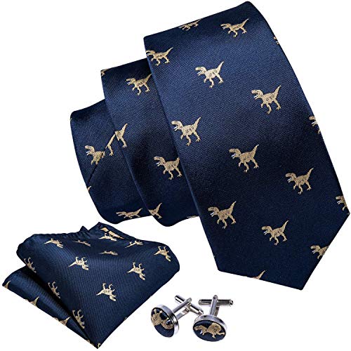 Image of Barry.Wang Fun Animal Ties for Men Designer Handkerchief Cufflink WOVEN Casual Necktie Set Festival