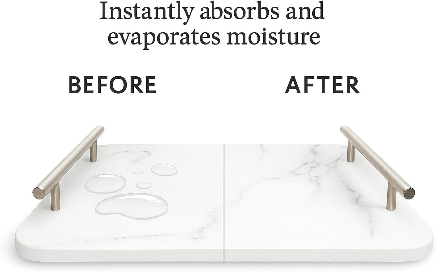 Diatomite Stone Drying Mat for Kitchen Counter. Water Absorber Stone with Handles & Raised Base–Super Absorbent, Quick Dry, Non-Slip & Easy to Carry, Stone for Washed Dishes or Fruits and Vegetables.
