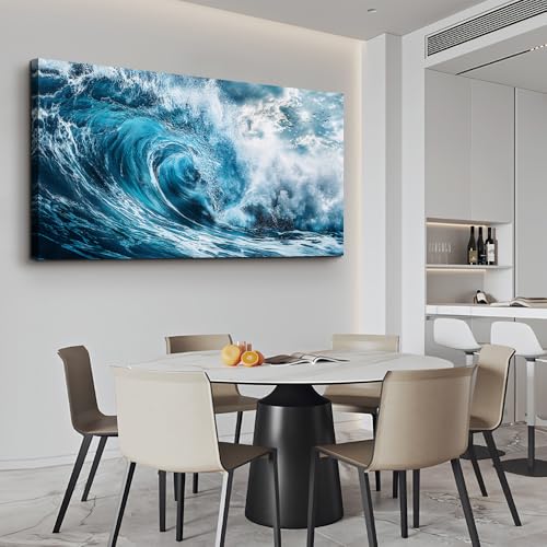 ERQINHUA Large Blue Wave Canvas Wall Paintings Wall Art For Living Room Wall Decor For Bedroom Ocean Inspiration Pictures Office Decorations Posters Modern Artwork Home Decor Aesthetics 30"X60"