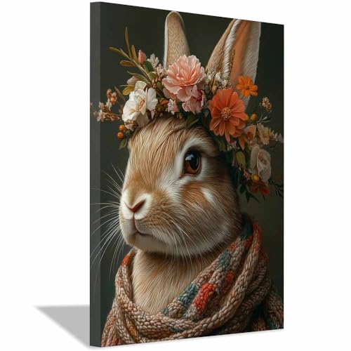 Impression sur Toile Lapin de Pâques et Fleurs Déco Murale 40x60