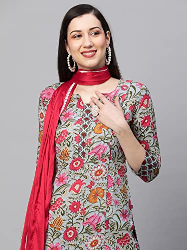 Image of ANNI DESIGNER Women's Pure Cotton Printed Straight Kurta, Pant & Dupatta (Sunu)