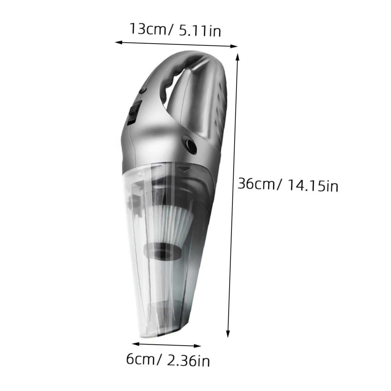 Cabilock Aspiradora de Mano para Coche Portátil Mini en Abs Plata | Uso en Seco y Húmedo, Cable de Carga USB Incluido, Formato Compacto para Migas y Pelo