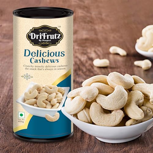 Image of DRIFRUTZ Delicious Cashew W240 | 400g (400g x 1) Tin Pack | Whole Cashew Kernels | Known for Mild Sweetness, Smooth Texture, and Satisfying Bite in Every Handful