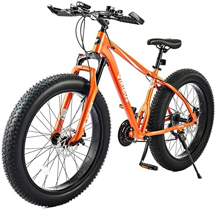 Viribus Fat Tire Bike, Mens Bike Mens Mountain Bike with Suspension, Shimano 21 Speed & Aluminium Alloy Frame, 26" MTB Adult Bike Bicycle with Gloves & Light, Fat Mountain Bike, Orange
