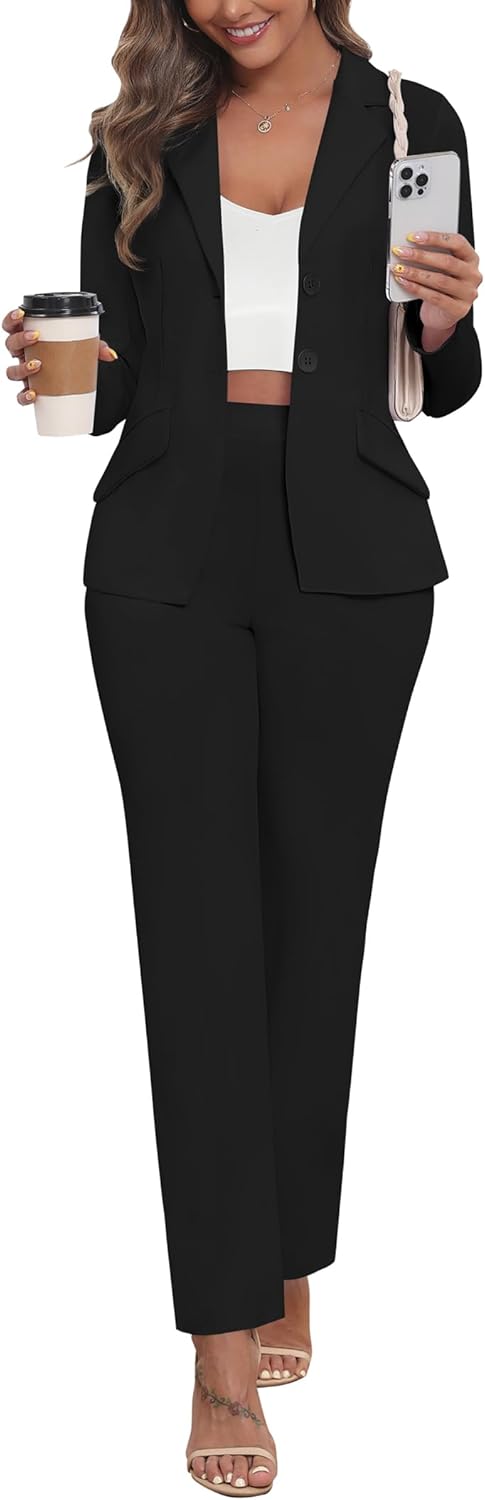 Women's Business 2 Piece Blazer Sets Casual Long Sleeve Open Front Blazer Jackets and Pencil Pant Suits