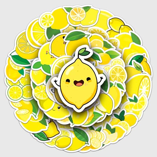 50Pcs Cute Lemon Stickers Waterproof Vinyl Lemon Decals for Laptop Water Bottle Skateboard Luggage Cup Mobile Phone Computer Scrapbook DIY Fruit Stickers for Kids