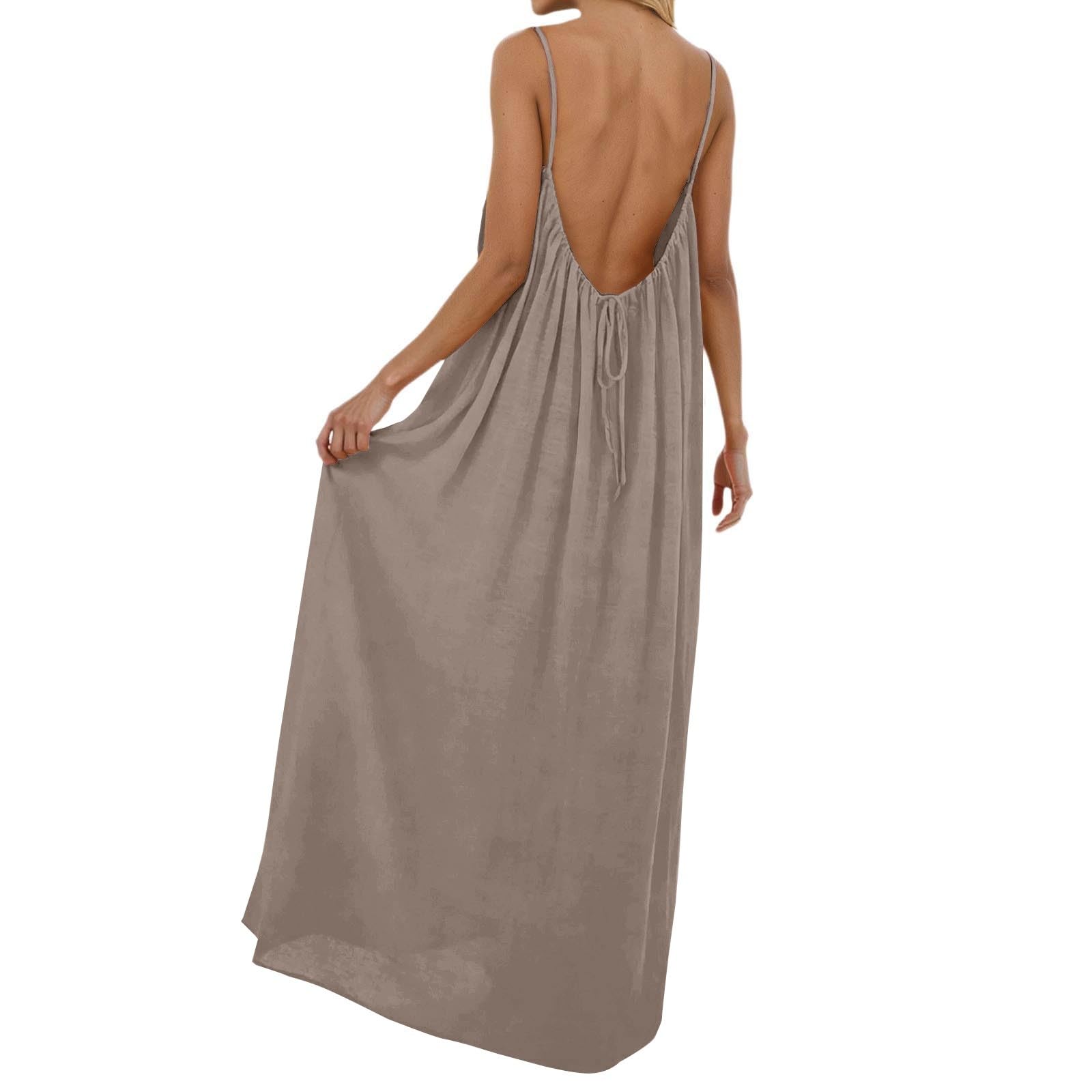 Vestido Cami sin espalda para mujer - Vestido de verano ligero para la playa, tirantes delgados, vestido maxi bohemio, sin mangas, vestido de muselina, vestido informal suelto, elegante, vestido de
