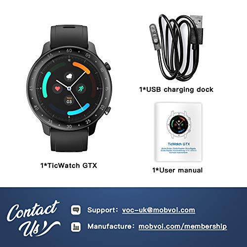Ticwatch GTX Fitness Smartwatch mit 10 Stunden Akkulaufzeit und IP68