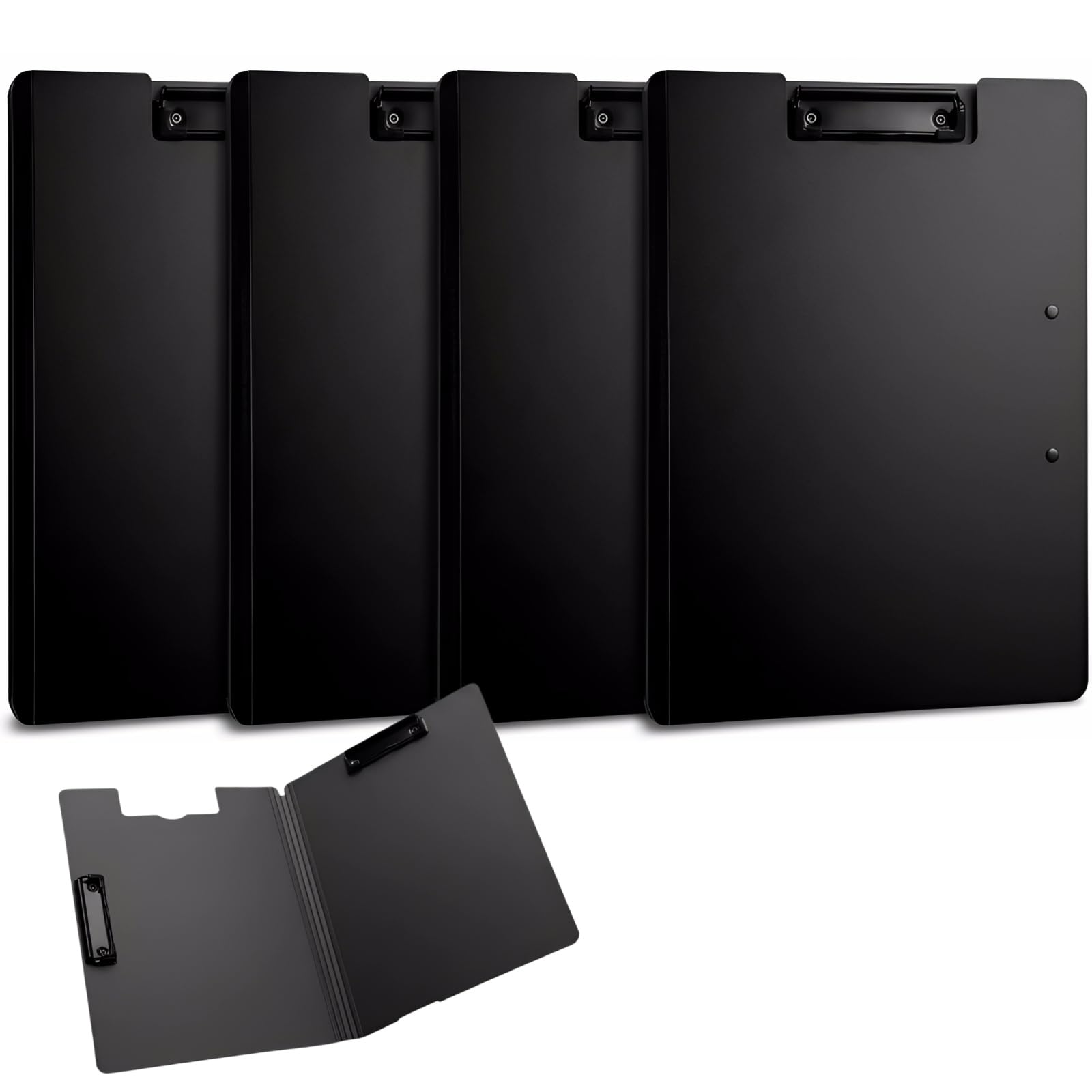 Gocoffun Plastic Clipboard A4 with Double Clips, 4 Pack Foldover Document Folder with Cover, Black Lightweight Document Organiser for Office, School Supply (Black)